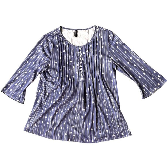 NoraCora Tunic Top XL Blue White Polkadot Jersey Fabric Button Pleaded … - Picture 3 of 12